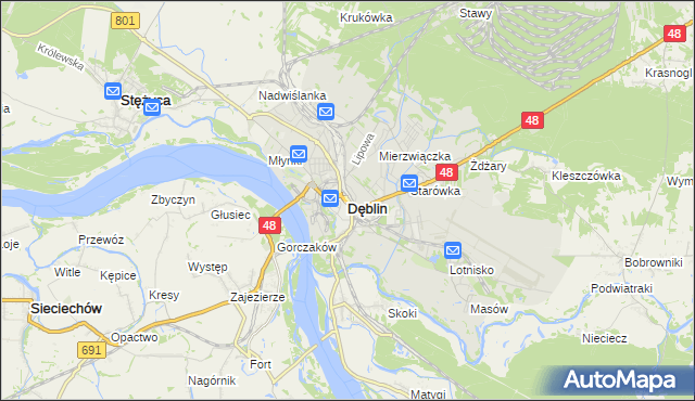 mapa Dęblin, Dęblin na mapie Targeo