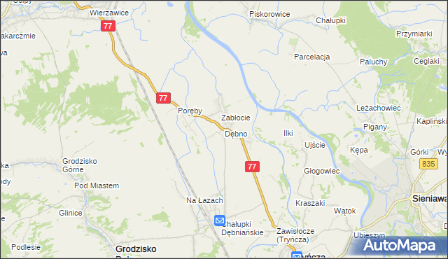 mapa Dębno gmina Leżajsk, Dębno gmina Leżajsk na mapie Targeo