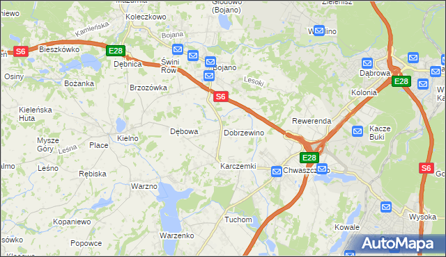 mapa Dobrzewino, Dobrzewino na mapie Targeo