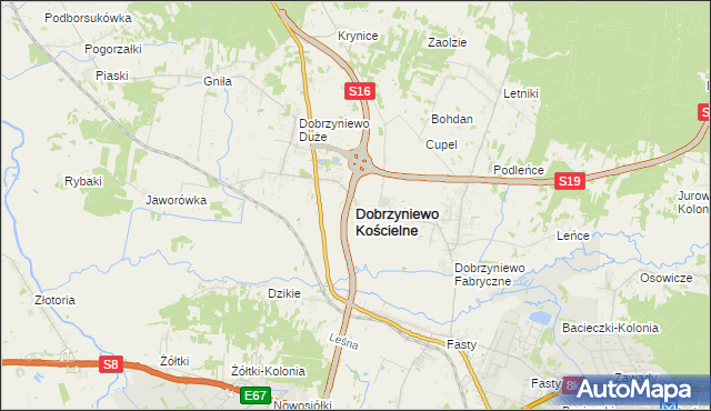 mapa Dobrzyniewo Kościelne, Dobrzyniewo Kościelne na mapie Targeo