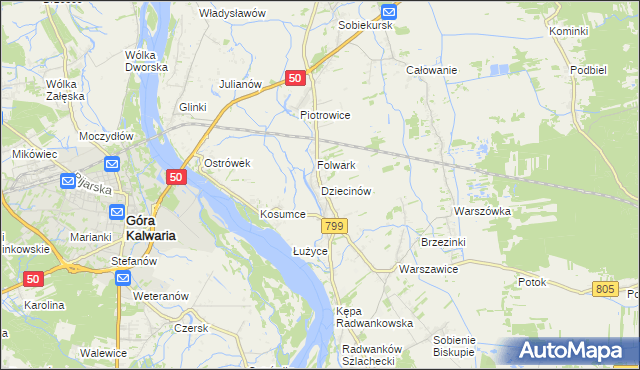 mapa Dziecinów gmina Sobienie-Jeziory, Dziecinów gmina Sobienie-Jeziory na mapie Targeo