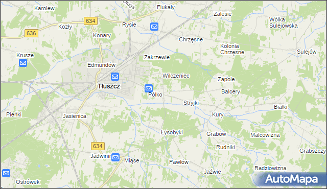 mapa Dzięcioły gmina Tłuszcz, Dzięcioły gmina Tłuszcz na mapie Targeo