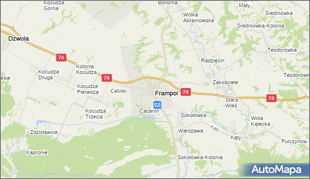 mapa Frampol powiat biłgorajski, Frampol powiat biłgorajski na mapie Targeo