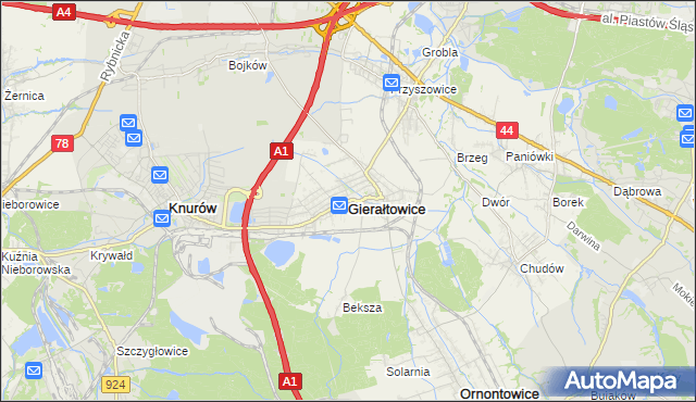 mapa Gierałtowice powiat gliwicki, Gierałtowice powiat gliwicki na mapie Targeo