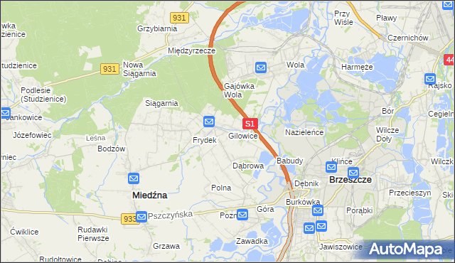 mapa Gilowice gmina Miedźna, Gilowice gmina Miedźna na mapie Targeo