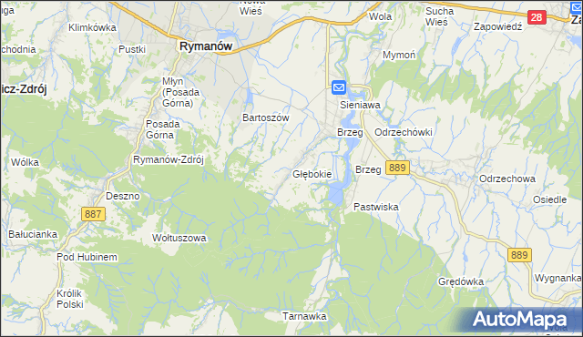 mapa Głębokie gmina Rymanów, Głębokie gmina Rymanów na mapie Targeo