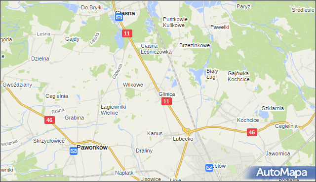 mapa Glinica gmina Ciasna, Glinica gmina Ciasna na mapie Targeo