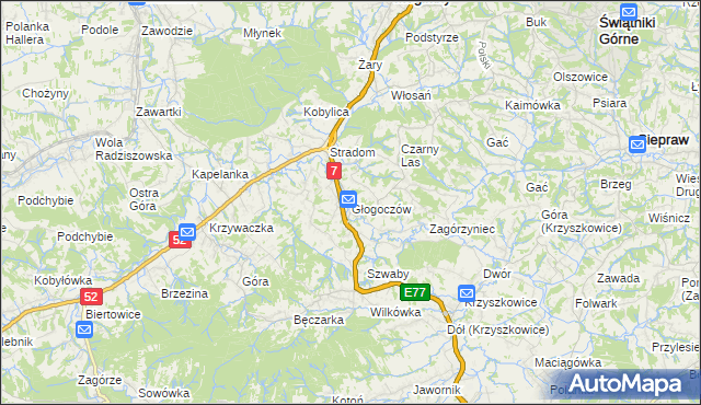 mapa Głogoczów, Głogoczów na mapie Targeo