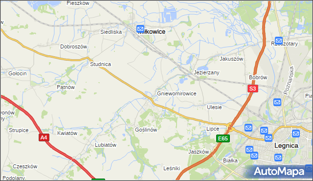 mapa Gniewomirowice, Gniewomirowice na mapie Targeo