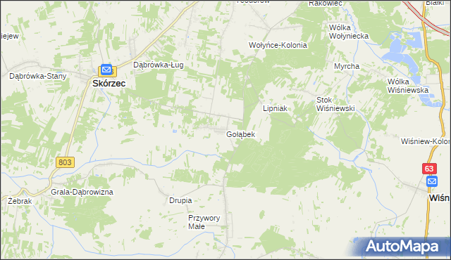 mapa Gołąbek gmina Skórzec, Gołąbek gmina Skórzec na mapie Targeo