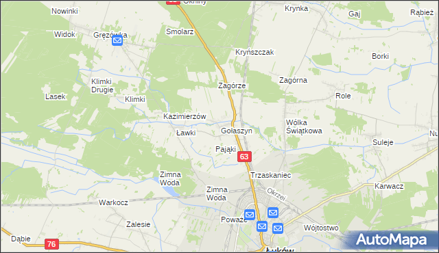 mapa Gołaszyn gmina Łuków, Gołaszyn gmina Łuków na mapie Targeo