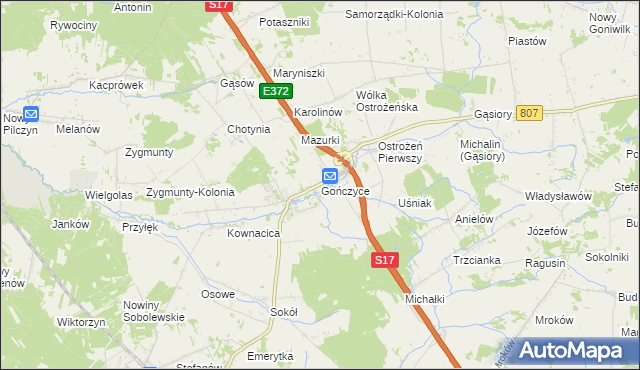 mapa Gończyce, Gończyce na mapie Targeo