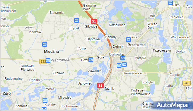 mapa Góra gmina Miedźna, Góra gmina Miedźna na mapie Targeo