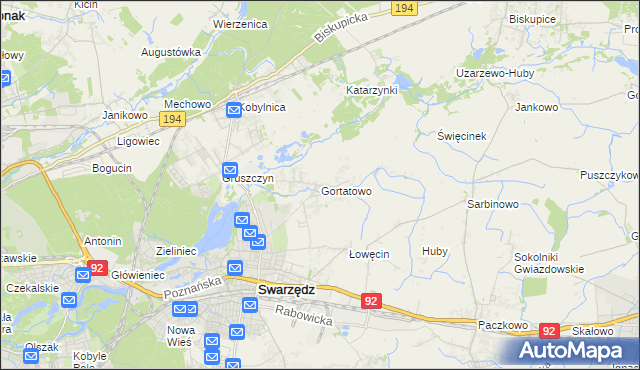 mapa Gortatowo gmina Swarzędz, Gortatowo gmina Swarzędz na mapie Targeo