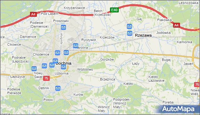 mapa Gorzków gmina Bochnia, Gorzków gmina Bochnia na mapie Targeo