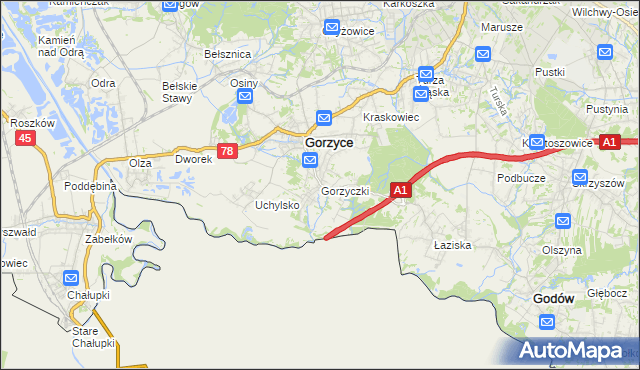 mapa Gorzyczki gmina Gorzyce, Gorzyczki gmina Gorzyce na mapie Targeo