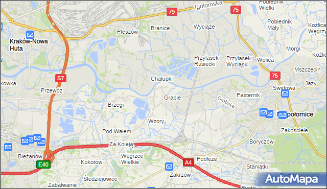 mapa Grabie gmina Wieliczka, Grabie gmina Wieliczka na mapie Targeo