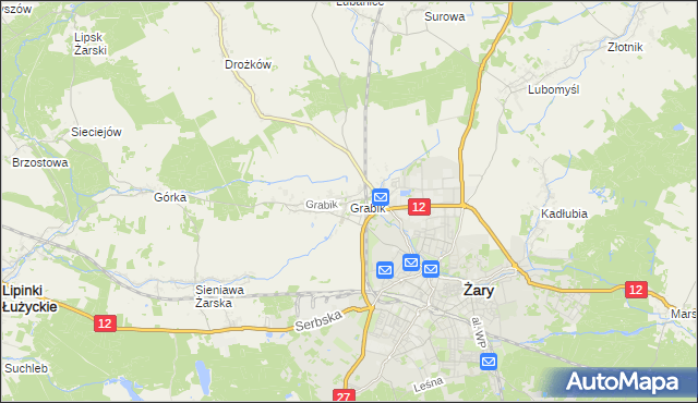 mapa Grabik gmina Żary, Grabik gmina Żary na mapie Targeo