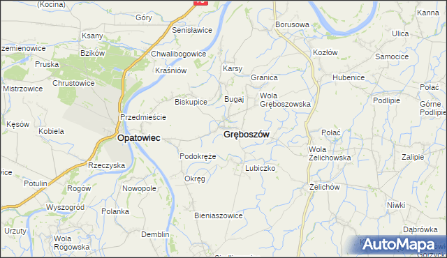 mapa Gręboszów powiat dąbrowski, Gręboszów powiat dąbrowski na mapie Targeo