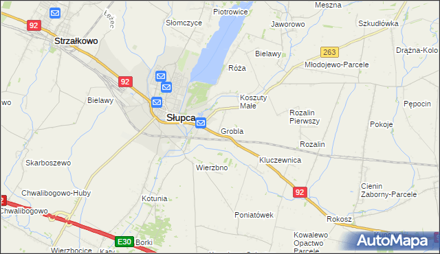 mapa Grobla gmina Słupca, Grobla gmina Słupca na mapie Targeo