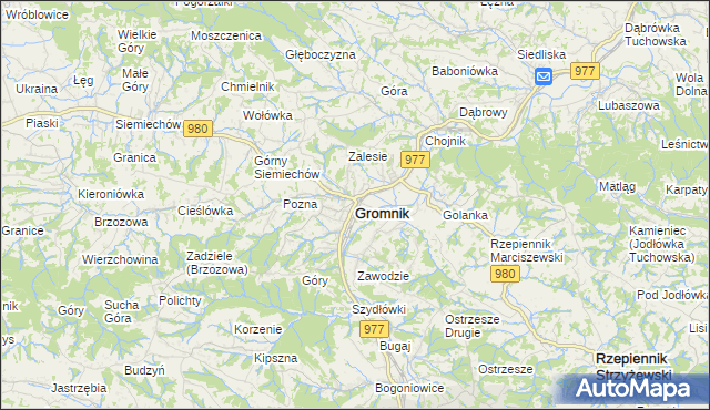 mapa Gromnik powiat tarnowski, Gromnik powiat tarnowski na mapie Targeo