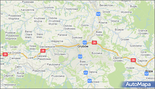 mapa Grybów, Grybów na mapie Targeo