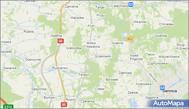 mapa Grzebowilk gmina Siennica, Grzebowilk gmina Siennica na mapie Targeo