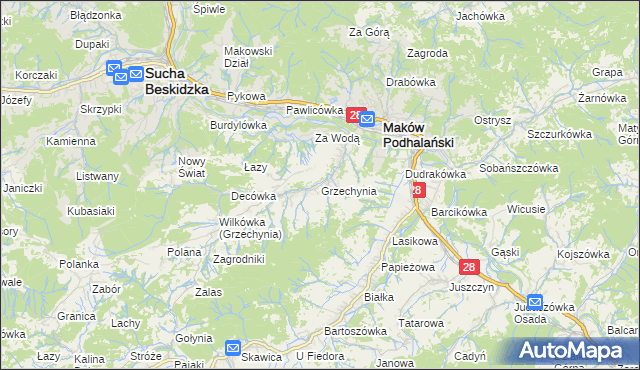 mapa Grzechynia, Grzechynia na mapie Targeo