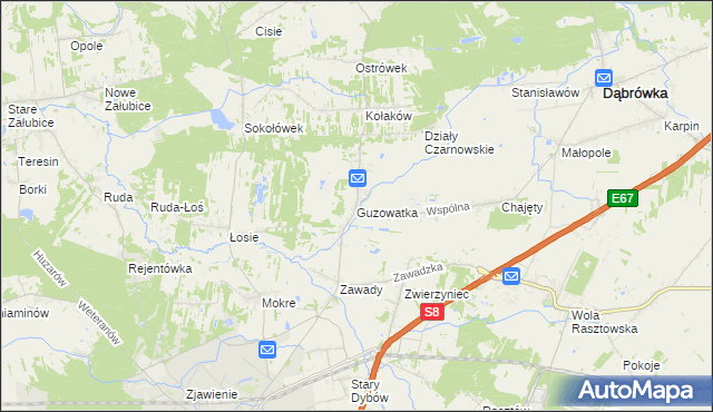 mapa Guzowatka gmina Dąbrówka, Guzowatka gmina Dąbrówka na mapie Targeo