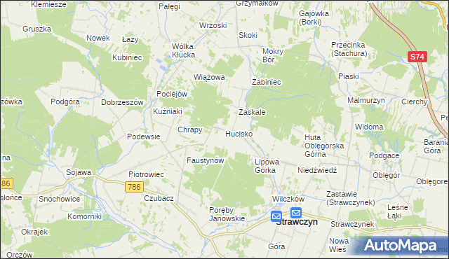 mapa Hucisko gmina Strawczyn, Hucisko gmina Strawczyn na mapie Targeo