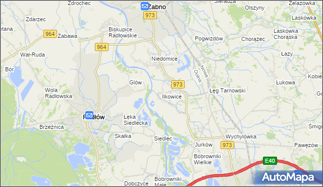 mapa Ilkowice gmina Żabno, Ilkowice gmina Żabno na mapie Targeo