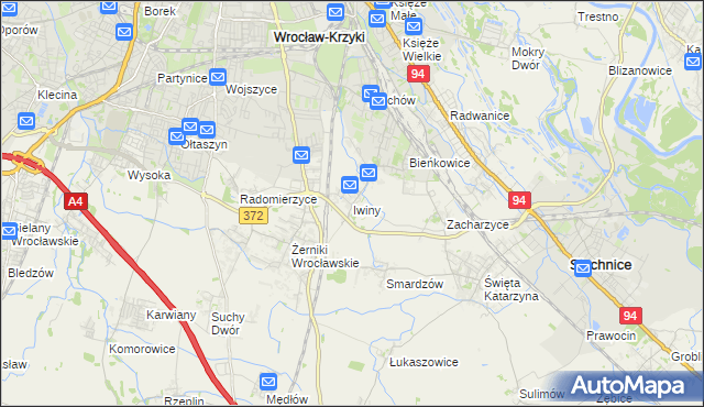 mapa Iwiny gmina Siechnice, Iwiny gmina Siechnice na mapie Targeo