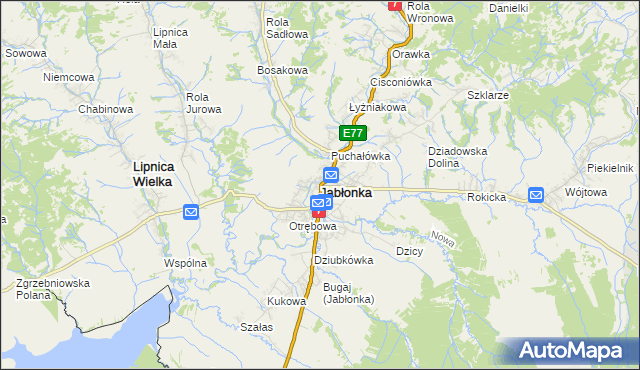 mapa Jabłonka powiat nowotarski, Jabłonka powiat nowotarski na mapie Targeo
