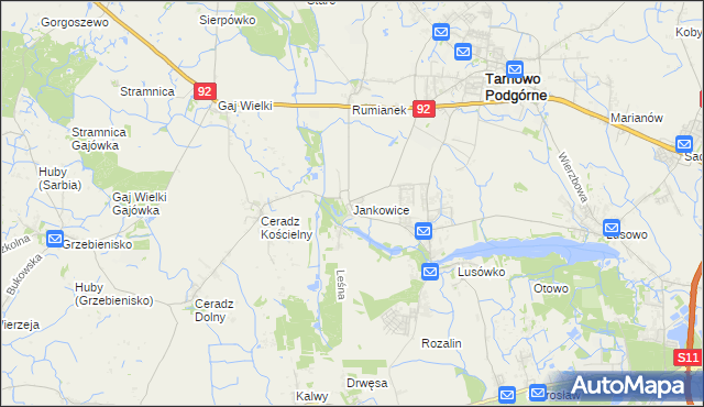 mapa Jankowice gmina Tarnowo Podgórne, Jankowice gmina Tarnowo Podgórne na mapie Targeo