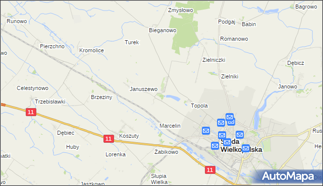 mapa Jarosławiec gmina Środa Wielkopolska, Jarosławiec gmina Środa Wielkopolska na mapie Targeo