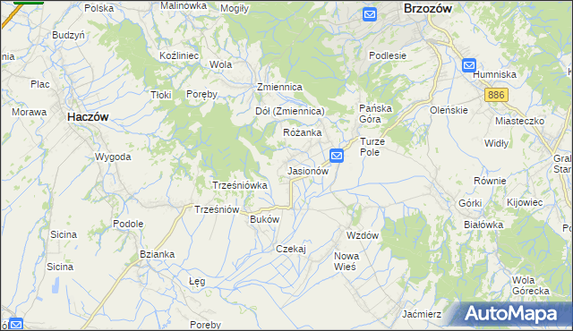 mapa Jasionów gmina Haczów, Jasionów gmina Haczów na mapie Targeo