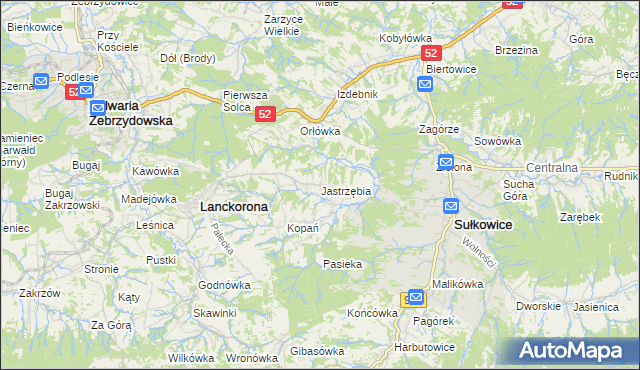 mapa Jastrzębia gmina Lanckorona, Jastrzębia gmina Lanckorona na mapie Targeo