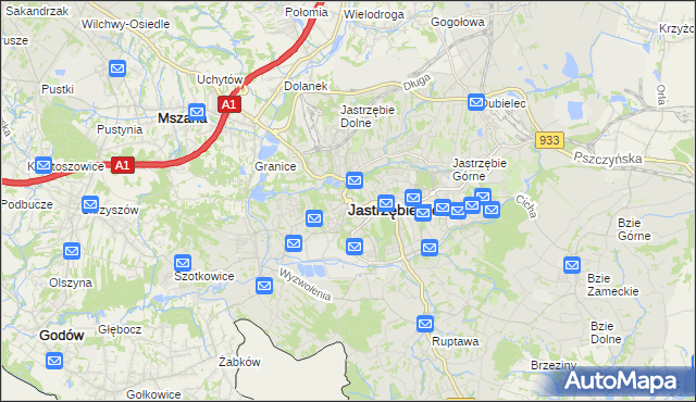 mapa Jastrzębie-Zdrój, Jastrzębie-Zdrój na mapie Targeo