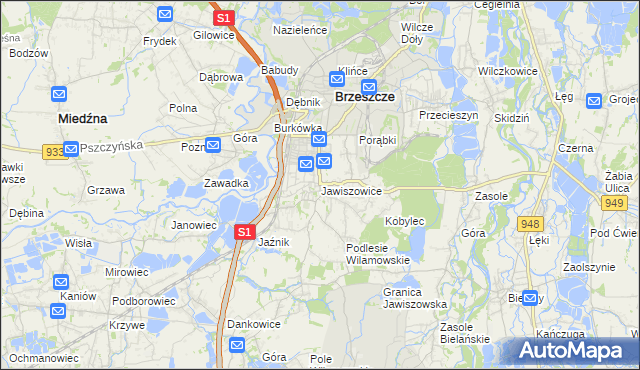 mapa Jawiszowice, Jawiszowice na mapie Targeo