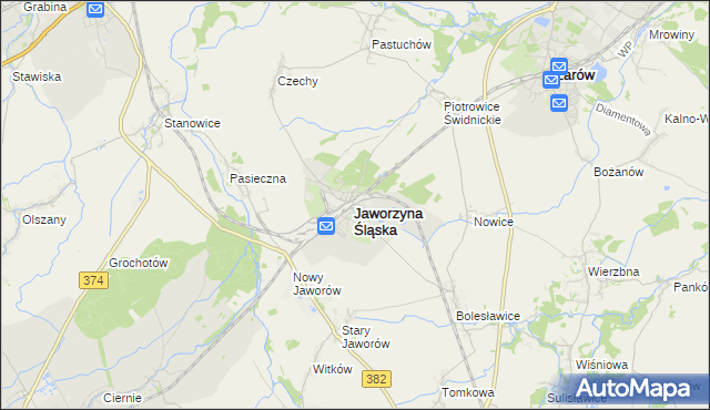 mapa Jaworzyna Śląska, Jaworzyna Śląska na mapie Targeo
