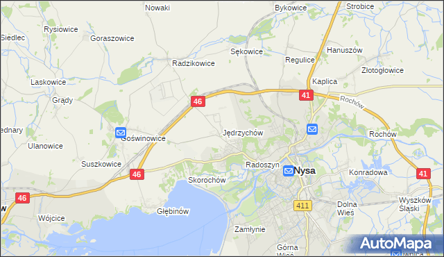 mapa Jędrzychów gmina Nysa, Jędrzychów gmina Nysa na mapie Targeo