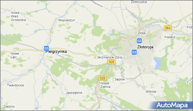 mapa Jerzmanice-Zdrój, Jerzmanice-Zdrój na mapie Targeo