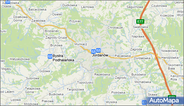 mapa Jordanów powiat suski, Jordanów powiat suski na mapie Targeo