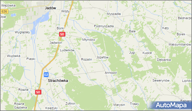 mapa Józefów gmina Strachówka, Józefów gmina Strachówka na mapie Targeo