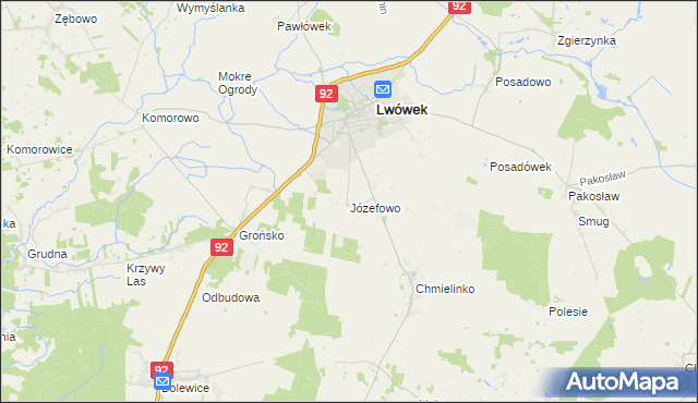 mapa Józefowo gmina Lwówek, Józefowo gmina Lwówek na mapie Targeo