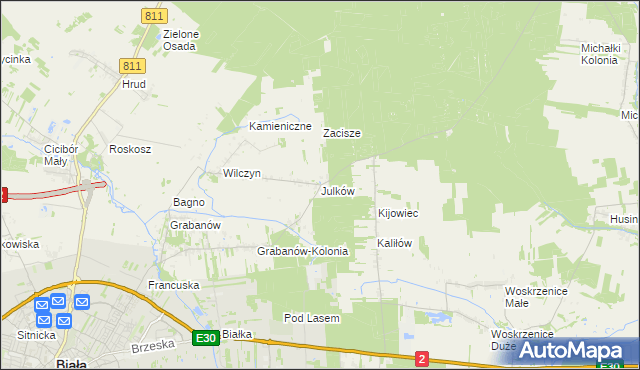 mapa Julków gmina Biała Podlaska, Julków gmina Biała Podlaska na mapie Targeo