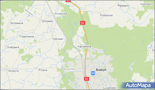 mapa Kąkolewice gmina Budzyń, Kąkolewice gmina Budzyń na mapie Targeo