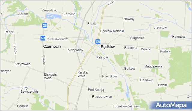 mapa Kalinów gmina Będków, Kalinów gmina Będków na mapie Targeo