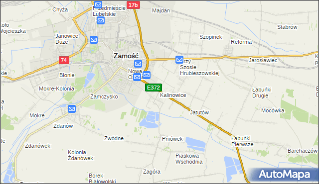 mapa Kalinowice gmina Zamość, Kalinowice gmina Zamość na mapie Targeo