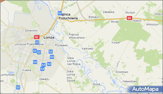 mapa Kalinowo gmina Piątnica, Kalinowo gmina Piątnica na mapie Targeo